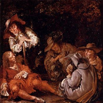 Pieter Codde : Travelers Resting On A Path